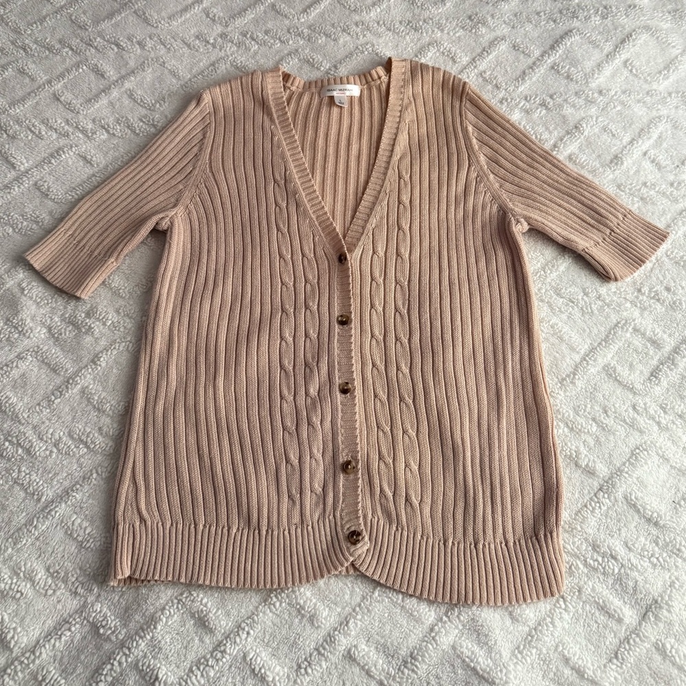 Isaac Mizrahi for Target Beige Cable Knit Cardigan Sweater Size L